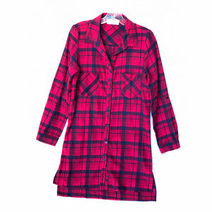 Navy & Red Plaid Button Up Shirt Dress